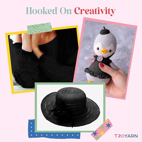 Image of TROYARN Summer (4- Skeins Pack) Silk Effect Hand Knitting Yarn Crochet Art Lace Craft 100% Microfiber Acrylic 4x100 gr (4x383 yds) (105060 - Black)