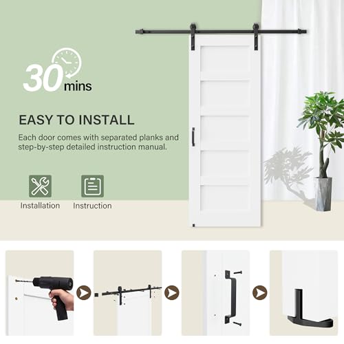 Image of 18 inch x 80 inch 3-Lite Tempered Clear Glass Barn Door with 72 inch Track Kit