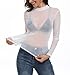 Womes Sexy Long Sleeve Mesh Top Fashion Turtle Neck See Through Slim Fall Blouse Going Out Clubwear Outfits White