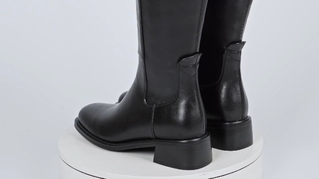 QIY Women's Knee High Boots - Faux Leather Chunky Heel Round Toe Side Zipper Tall Boots - View #6