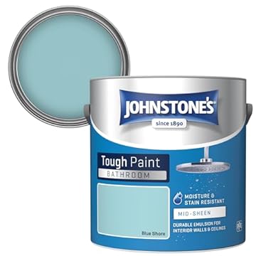 Johnstone's - Bathroom Paint - Blue Shore - Mid Sheen Finish - Stain Blocker Paint - Use in Moist & Damp Areas - Low Odour- Dry in 1-2 Hours - 12m2 Coverage per Litre - 2.5L