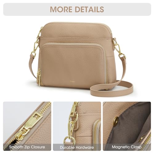 Image of Kattee Leather Crossbody Bag with Built-in RFID Wallet | Top grain pebbled leather, built-in RFID wallet, multiple pockets, and an adjustable strap for everyday use.