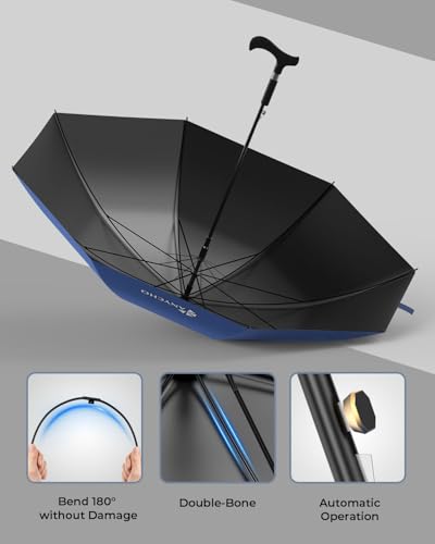 Image of ANYCHO Walking Cane Umbrella for Rain, Thick Double-Branch Umbrella for Elderly with Auto Open, Outdoor Hiking and Mountain Climbing