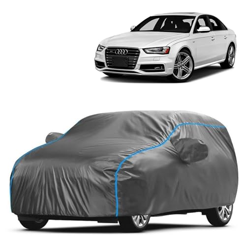 Image of Kerwa Car Body Cover Waterproof with S4, Dust & UV Resistant All-Weather Proof Full Body Cover, Grey with Blue Lining, Triple Stitched Elastic Bottom with Mirror Pocket
