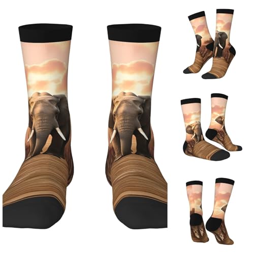 LZQPOEAS Elephant on a Bridge Athletic Socks Unisex Cushioned Crew Socks Hiking Running Calf Sock Soft Above Ankle Sock