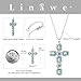 Linawe Cross Necklace, Aquamarine Blue Silver Jewelry for Women, Catholic Religious Gifts, Charm Pendant Necklace, Crystal Imitation Diamond Birthstone Cubic Zirconia Rhinestone Necklace