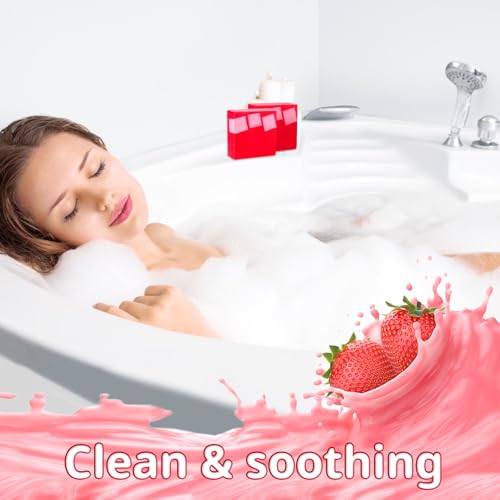 Image of 4 Pcs Yoni Soap Bar, Natural Yoni Bar For Women Ph Balance, Feminine Wash Vaginal Care Soap Bars with Foaming Net, Eliminates Odor, Strawberry, 3.53 oz