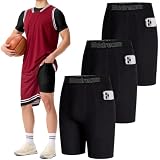 3 Pack Boys' Compression Shorts with Pockets, Youth Athletic Base Layer