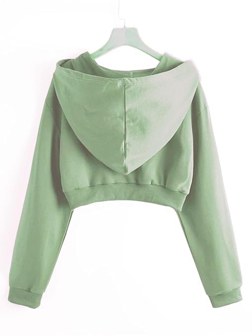 Image of Solid Long Hooded Neck Hoodie Zipper Crop Jacket for Women's