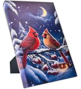 DEMAGNNIE Small Cardinals Christmas Pictures Wall Decor with Timer and Stand - 8x6in Framed Artis...
