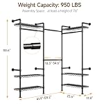 L3 Industrial Pipe Closet Organizer System, Wall Mounted Clothes Rack Clothing Racks with 4 Telescopic Rods & 6 Shelves , Heavy Duty Closet System in Wardrobe Closet (Black) - Image 2