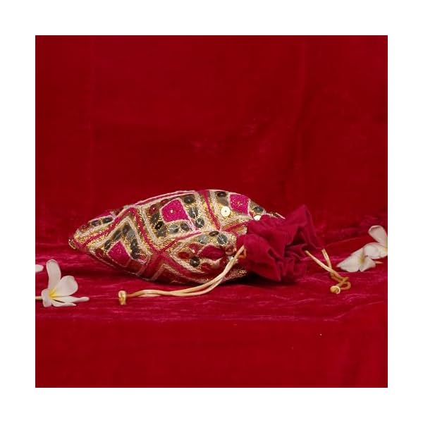Dulhan DLC set of 25 Shimmer & Velvet Potli Bags with Heavy Work for Wedding Return Gifts, FANCY pouch potli, Bridal Handbag for Women - Image 6