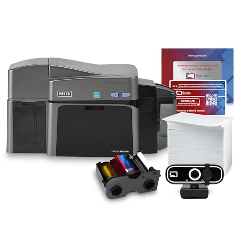 Fargo DTC1250e Dual Sided ID Card Printer & Complete Supplies Package with Silver Edition Bodno Software