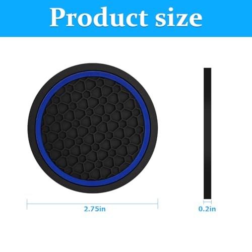 Image of Mandark 2PCS Car Cup Holder Coasters, 2.75 Inch Non-Slip Insert Water Bottle Holder Pads, Dustproof Automotive Interior Accessories Mat, Universal for Vehicles, Trucks, RVs and More(Black /Blue)