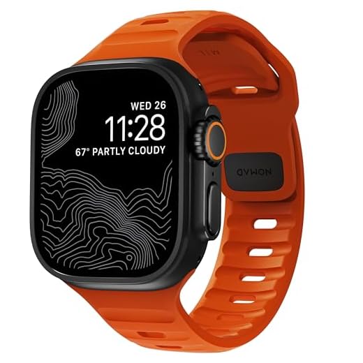 Nomad Sport Band Compatible with Apple Watch Strap Ultra, 9, 8, 7, 6, SE & All Previous Models, Waterproof Watch Strap - 49/45/44/42mm - Ultra Orange, 49/45/44/42mm, FKM fluoroelastomer rubber