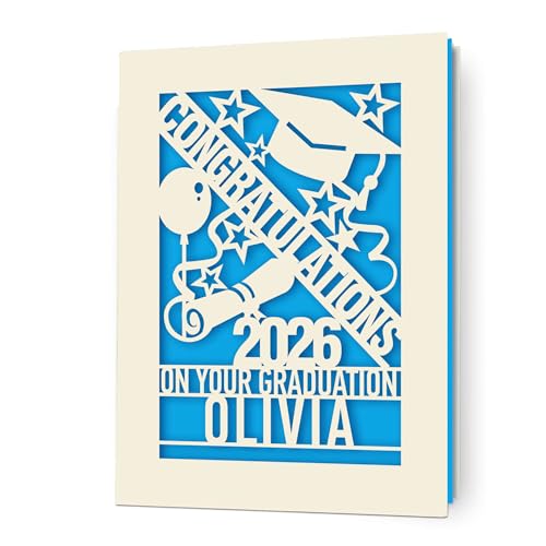 EDSG Graduation Cards 2026 Personalized Graduation Gifts Custom Congratulations Card Grad Cards Paper Cut Congrats Grad Card for High School College Her Him Son Daughter Classmate (Blue)