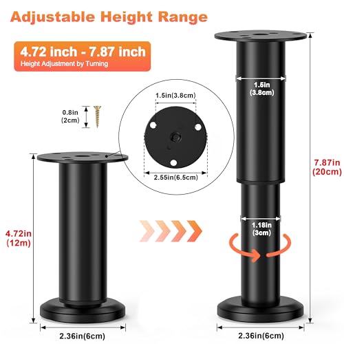 4 Pcs Metal Adjustable Furniture Legs 4.72-7.87 inch, Adjustable Cabinet Legs for Sofa/Bed/Chair/Couch/Dresser/Table,Heavy Duty Bed Replacement Support Legs for Bed Frame/Bed Center Slat