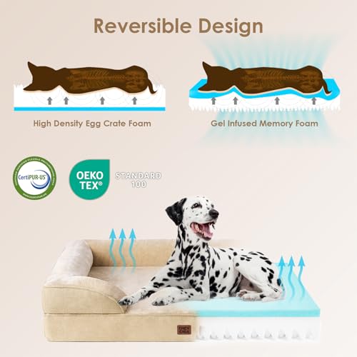 Image of EHEYCIGA Orthopedic Dog Beds for Extra Large Dogs, Waterproof Memory Foam XXL Dog Bed with Sides, Non-Slip Bottom and Egg-Crate Foam Big Pet Couch Bed with Washable Removable Cover, Greige