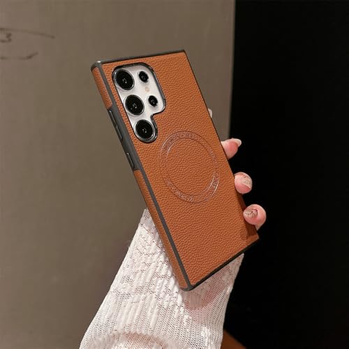 Étui de luxe Samsung S22 Ultra marron antichoc en cuir litchi