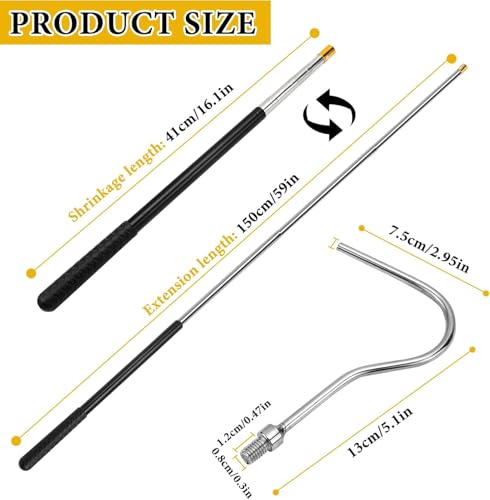 41cm-150cm Teleskopstange mit Haken für Sonnensegel Keder,Bootshaken,Markisenöffner – Markisenöffner-Abzieherstange Schlangenhaken,Edelstahl Reptilienfänger Ausziehbarer Schlangenhaken für
