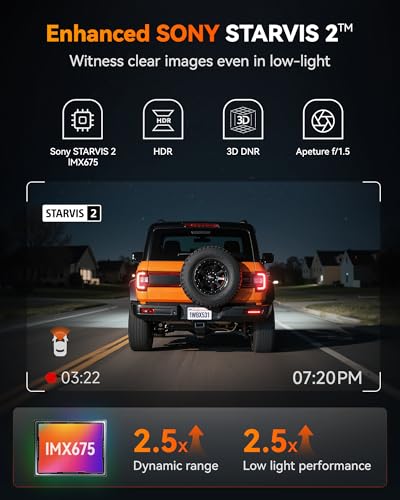 Image of WOLFBOX X3 2.5K 60FPS Dash Cam, 5MP STARVIS 2 IMX675 with ADAS, 2.5K+1080P Dash Cam Front and Rear, Built-in 5.8GHz WiFi & GPS, G-Sensor, Loop Recording, Touch Screen, Included 64GB Card