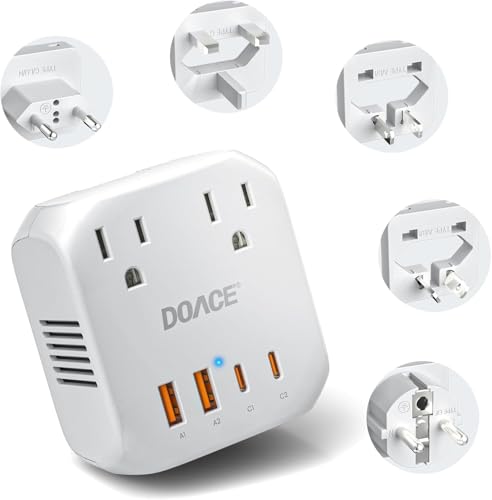 Image of DOACE 2000W 220V to 110V Converter for European Travel for Hair Dryers, Voltage Converter US to Europe with Fast Charging Power Converter Adapter Combo with 4 USB Ports Step Down Transformer