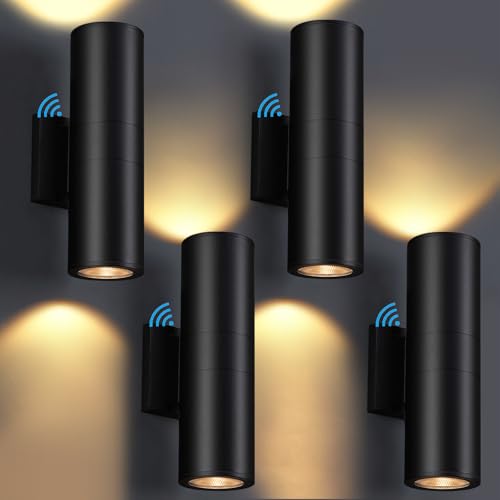 Image of DAKAFUL Dusk to Dawn Outdoor Lighting Sensor Wall Lights 4Pack, 12W 2700K Integrated LED Cylinder Up Down Lights Outdoor, IP65 Waterproof Aluminum Wall Sconce Exterior Wall Light for Porch Patio etc.