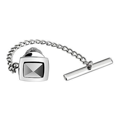 HAWSON Tie Tack for Men with Chain-Mens Fashion Square Grey Stone Tie Pin for Wedding Business Accessories