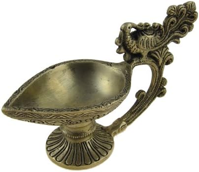 Frienemy Presents Brass, Handmade Oil Lamp,Peacock Facing Back Indian Diya, 6.5 X 2.5 X 3.3 Inches #Frienemy-247
