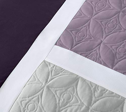 Chezmoi Collection 7-Piece Quilted Patchwork Comforter Set, Queen, Lavender Purple - Thumbnail 6