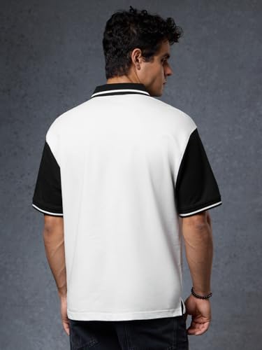 Image of The Souled Store| Official Punisher: Logo Mens and Boys Polos|Half Sleeve|Regular fit Graphic Printed| 100% Cotton White & Black Color Oversized Polos