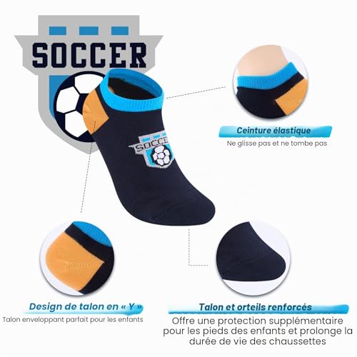 Cirorld Chaussettes enfants, 6 paires de chaussettes sport pour garçons, coton pour football et école, chaussettes colorées pour usage quotidien et sport 23-26 – vue 6
