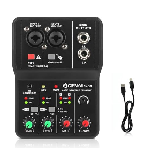 Interface de Áudio USB, 2 Canais, 16bit/48KHz, com Phantom +48V e Cabo USB