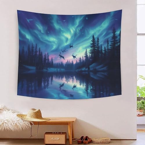Tapisserie murales 3D aurores du Nord grand tissu pour cacher mur abime salon chambre