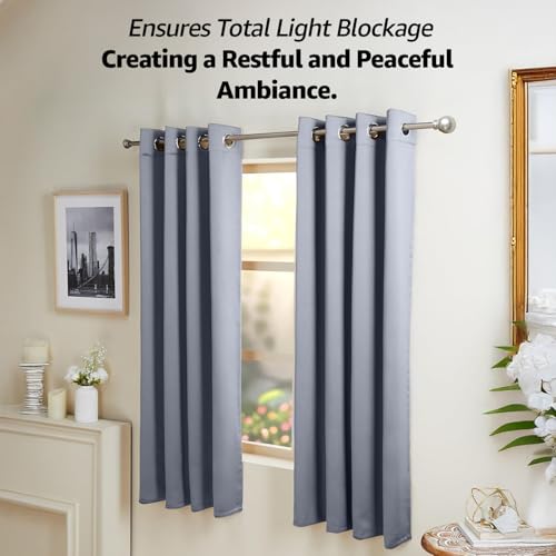 Image of amazon basics 100% Room Darkening Blackout Window Curtains - Set of 2, Plain Design for Bedroom and Living Room, 5 Feet, Grey