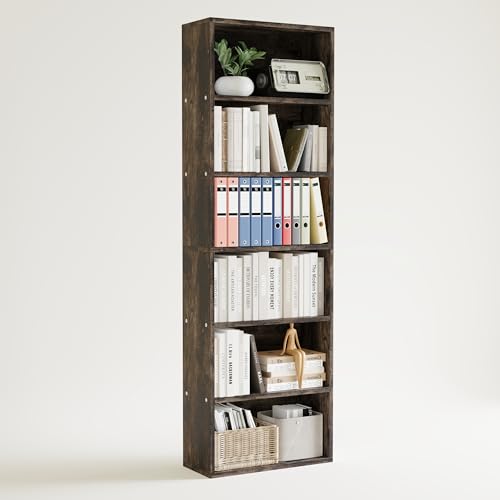 GarveeLife Tall Bookcase Dresser, 6 Shelf Standing Bookshelf, 6 Tier Open Shelf Wooden Bookcase, Floor Standing Display Storage Shelves, Rustic Brown1