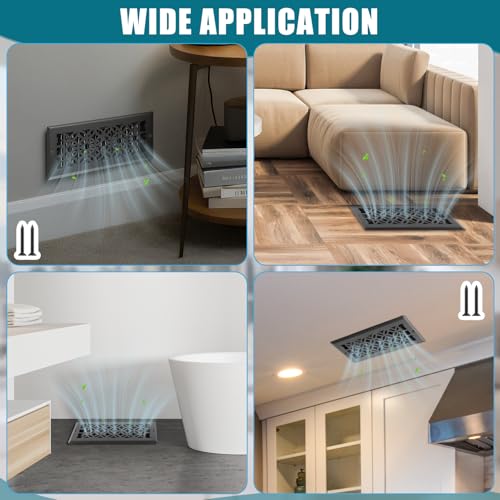 Image of 10 Pcs 4x10 Inch Heavy Duty Floor Register - Decorative Savannah Design Vent Covers - Walkable Adjust Air Supply Lever Steel Airflow Floor Vents with Screws for Home Heater Grilles (Black)