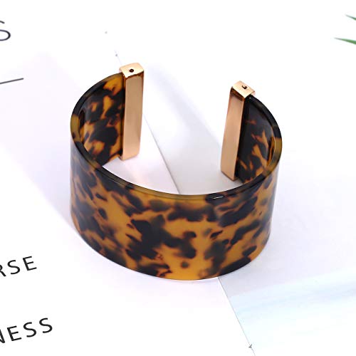 Faerliiry Wide Cuff Bangle Bracelet For Women Acrylic Resin Tortoise Bangle Bracelet Statement Adjustable Bracelet (Tortoiseshell) #TOP4
