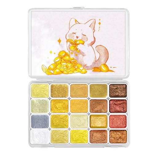 CraftyManor Mini Glitter Watercolor Paint Set 20 Colors Shimmer Metallic Watercolour Painting Sets Solid Pearl Water Color Paints for Adult 1ml Trial Pack (Gold 20)