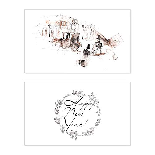 Tarjeta de felicitación de Año Nuevo con diseño de arquitectura británica