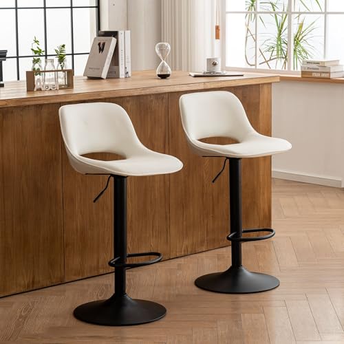 YOUNIKE White Bar Stools Set of 2, Adjustable Counter Stools for Kitchen Island, Modern Bar Chair Barstools with Hollow Back, Armless Swivel Bar Stools, Loads Up to 136 KG, Easy to Assembly by YOUNIKE - Image 9