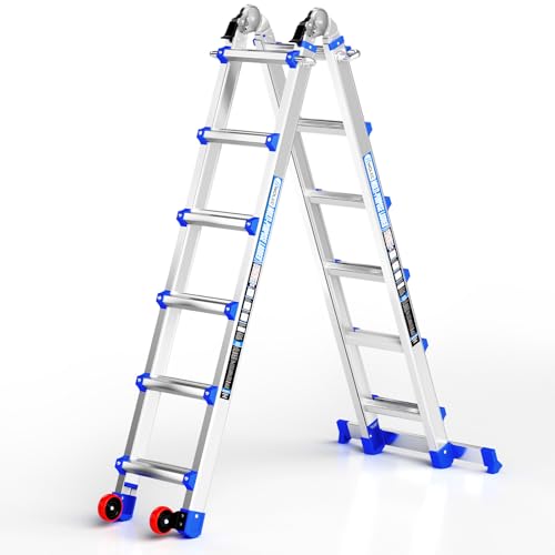 20ft Telescoping A-Frame Ladder with Wheels