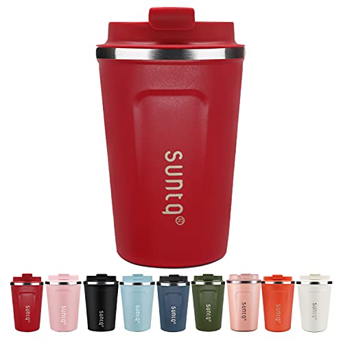 SUNTQ Tazas de café reutilizables de viaje – Taza de viaje de café con tapa a prueba de fugas – Taza térmica aislada…