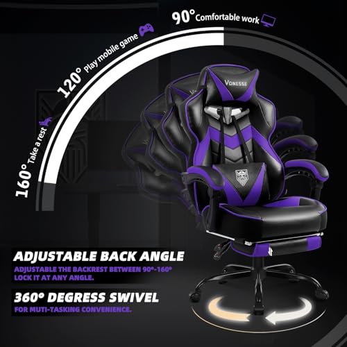 Gaming Chair with Massage and Footrest