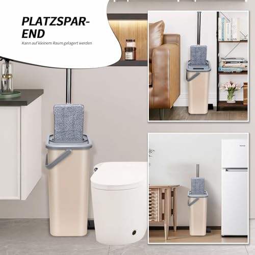 Masthome Wischmopp Set mit Eimer,2 in 1 Putzeimer mit Wischmop, Bodenwischer Set mit 3 Mikrofaser Wischpads, Wischer mit Auswringfunktion,Flachmopp Set für Laminat Hartholz Fliesen & Hartböden – Bild 6
