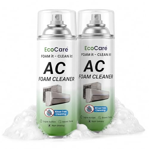 Image of EcoCare Air Conditioner Cleaning Foam Spray For Split AC & Window AC - 500 ml (Pack of 2) | No Rinse Foaming Coil Cleaner For AC Evaporator & Condenser Coil | Removes Dust Mold & Odor