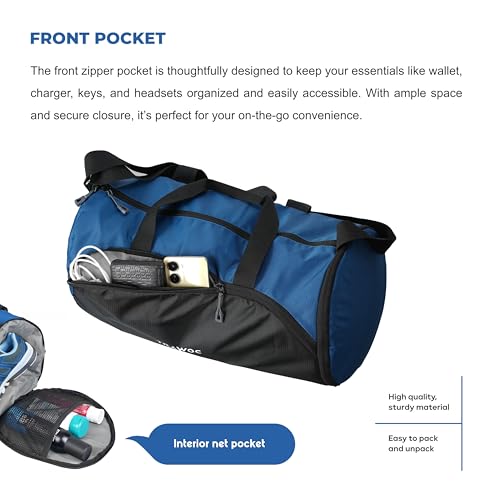 TRAWOC 30L Gym, Sports & Travel Duffle TMPB02, Unisex Duffel Bag with Shoe Compartment | 3-Year Warranty, EnglishBlue 6