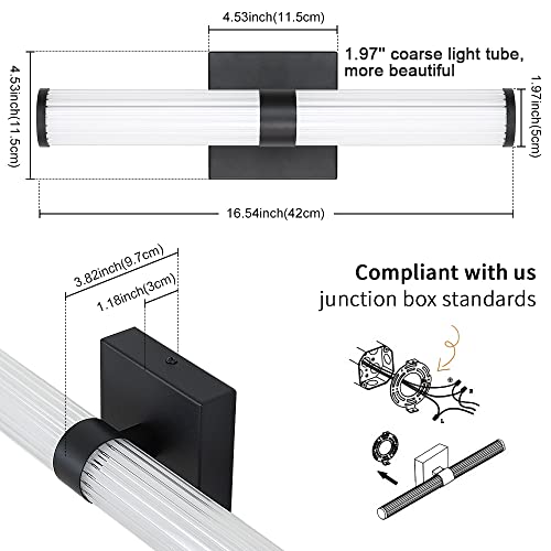 Gednbo Sconces Wall Lighting Black Bathroom Vanity Light Fixtures 16.54 Inch 28W 3600K Plug In Led Wall Sconces Over Mirror For Farmhouse Bedroom Living Room #TOP1