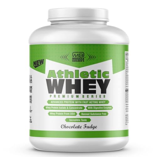 Image of MB Muscle Builder 100% Pure Athletic Whey Protein Concentrate Supplement Powder with Added Digestive Enzymes (Chocolate Fudge, 4.4 lbs)