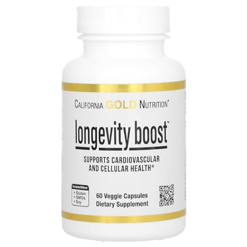 Longevity Boost with Trans-Resveratrol, Olive Leaf Extract, Grape Extract Blend and Medium Chain Triglycerides, 60 Veggie Capsules, California Gold Nutrition